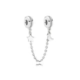 925 Silver Bracelet with Star Moon Bow Tie Wolf Charms Beads