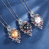 Peacock Bird Tahitian Pearl Pendant Necklace Women's Jewelry