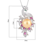 Peacock Bird Tahitian Pearl Pendant Necklace Women's Jewelry