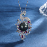Peacock Bird Tahitian Pearl Pendant Necklace Women's Jewelry