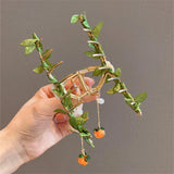 Persimmon Tassel Hair Clip Retro Flower Rattan Hairpin