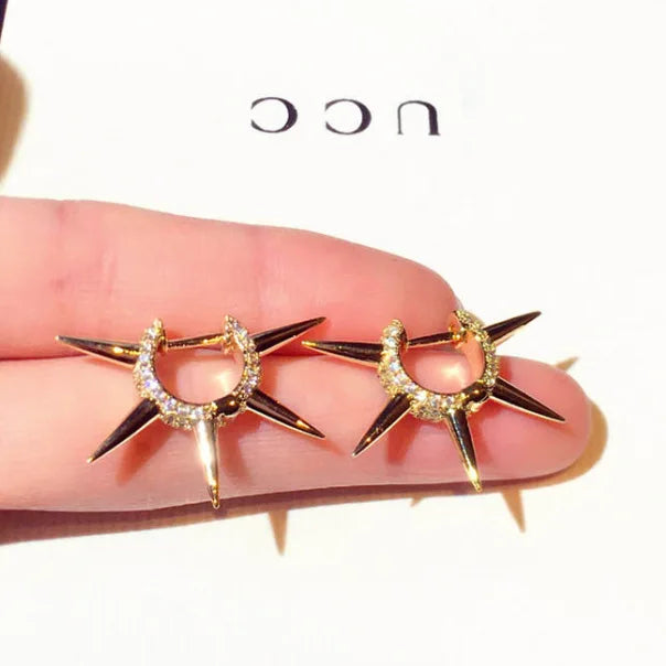 Spiked C-Shaped Woman Stud Earrings Zircon Jewelry