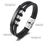 Vintage Leather Bracelet, Stainless Steel Clasp, Men's Jewelry Gift