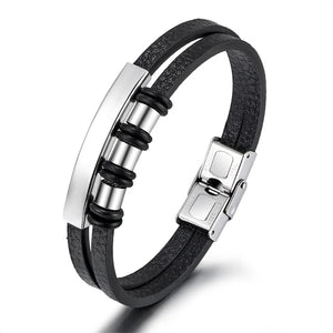 Vintage Leather Bracelet, Stainless Steel Clasp, Men's Jewelry Gift