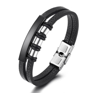 Vintage Leather Bracelet, Stainless Steel Clasp, Men's Jewelry Gift