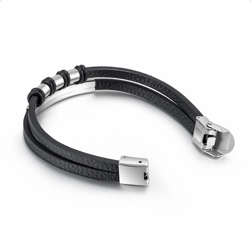 Vintage Leather Bracelet, Stainless Steel Clasp, Men's Jewelry Gift