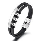 Vintage Leather Bracelet, Stainless Steel Clasp, Men's Jewelry Gift