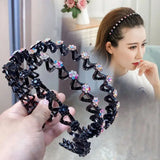 Rhinestone Wave Thin Edge Headband Women Anti-slip Hairpin Clip Headwear