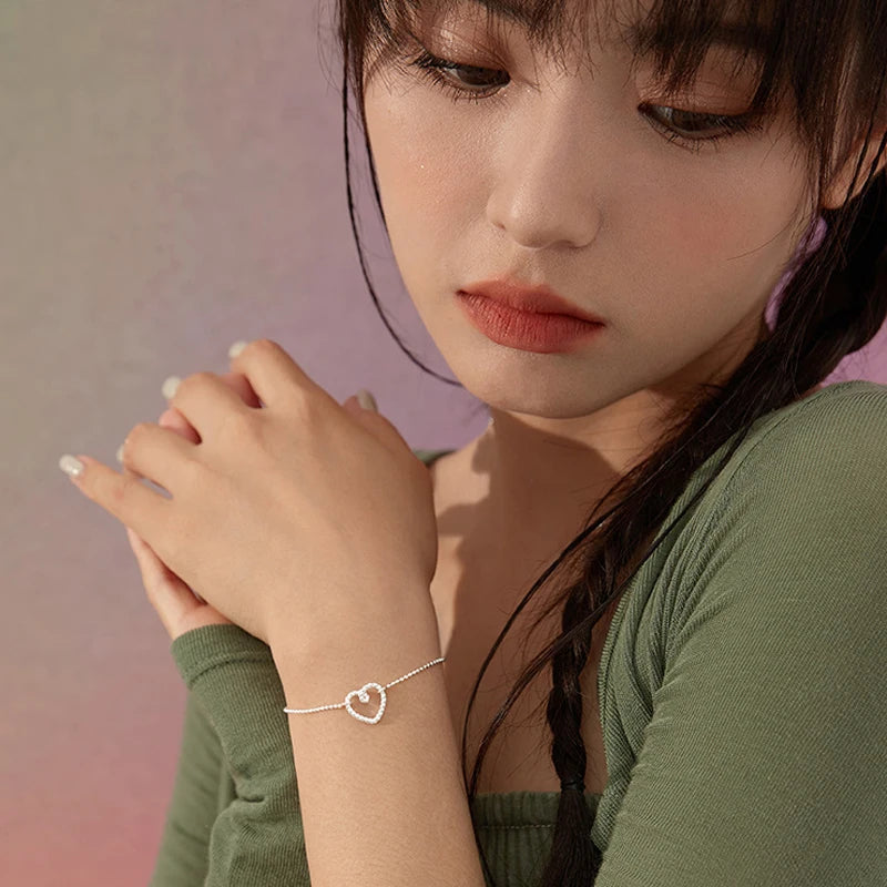 925 Silver Heart Bracelet Women Love Charm Jewelry