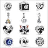 S925 Silver Charms Beads Camera Bone Claw Print Spirit Fit Bracelet