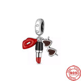 S925 Silver Charms Beads Rabbit Cat Paw Tree Lips Bracelet Diy Women Jewelry