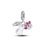 S925 Silver Charms Beads Rabbit Cat Paw Tree Lips Bracelet Diy Women Jewelry