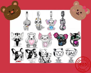 Silver 925 Cat Dog Charm Bead Pandent for Bracelets DIY Sterling Jewelry