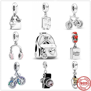 Silver 925 Charm Earphone Bike Bag Bead Pendant for Bracelets DIY