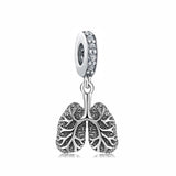 Silver 925 Lung Football Skeleton Bead Pendant Fit Bracelets DIY Fine Sterling