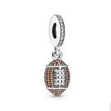 Silver 925 Lung Football Skeleton Bead Pendant Fit Bracelets DIY Fine Sterling