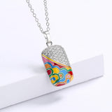 Irregular Enamel Zircon Pendant Necklace