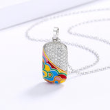 Irregular Enamel Zircon Pendant Necklace
