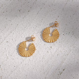 Sunflower Texture Grain Circle Stud Earrings Plated Waterproof Tarnish Jewelry