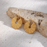 Sunflower Texture Grain Circle Stud Earrings Plated Waterproof Tarnish Jewelry