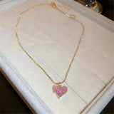 Pink Love Zircon Clavicle Necklace Women Jewelry Gift