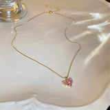 Pink Love Zircon Clavicle Necklace Women Jewelry Gift