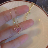 Pink Love Zircon Clavicle Necklace Women Jewelry Gift
