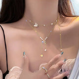 Delicate Zircon Butterfly Flower Pearl Clavicle Necklace for Women