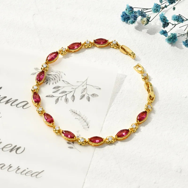 Geometric Ruby Zircon Chain Bracelet Sexy Red Zircon Party Jewelry