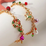 Christmas Elk Wreath Bracelet Bell Charms Pendant Metal Bangles Jewelry