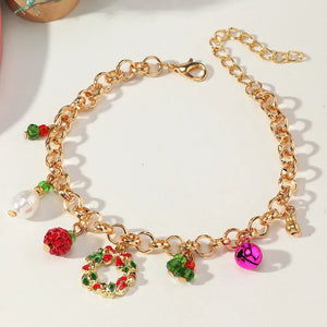 Christmas Elk Wreath Bracelet Bell Charms Pendant Metal Bangles Jewelry