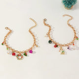 Christmas Elk Wreath Bracelet Bell Charms Pendant Metal Bangles Jewelry