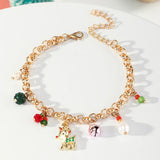 Christmas Elk Wreath Bracelet Bell Charms Pendant Metal Bangles Jewelry