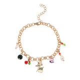 Christmas Elk Wreath Bracelet Bell Charms Pendant Metal Bangles Jewelry