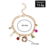 Christmas Elk Wreath Bracelet Bell Charms Pendant Metal Bangles Jewelry