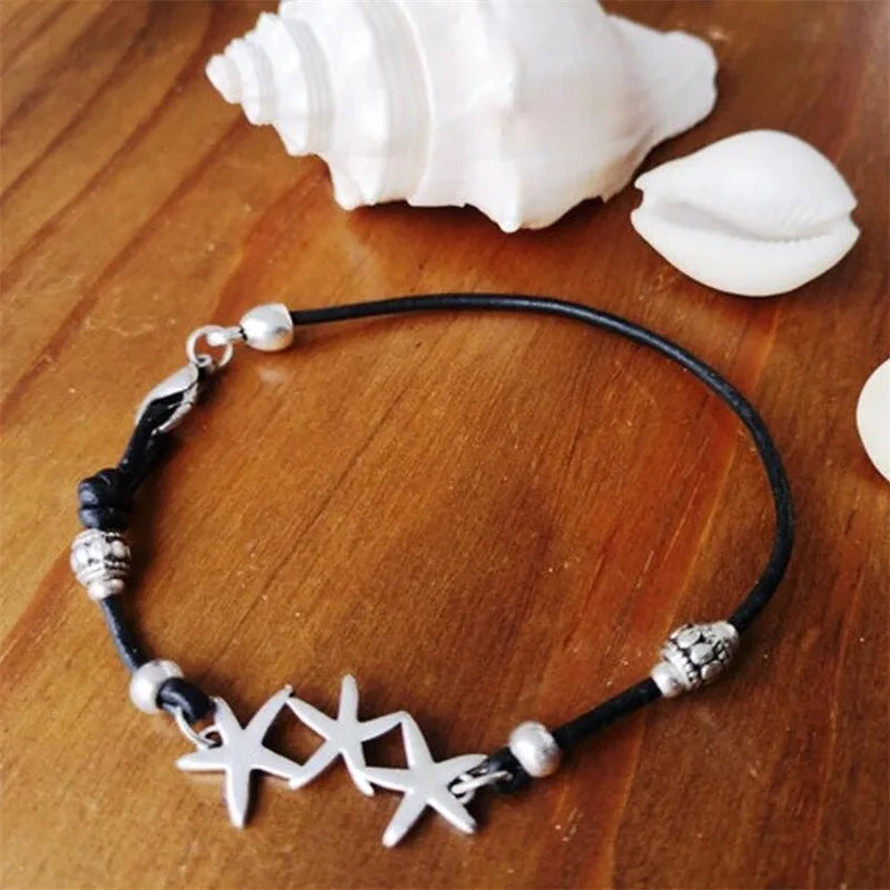 Bohemia Sea Stars Beads Leather Rope Anklet