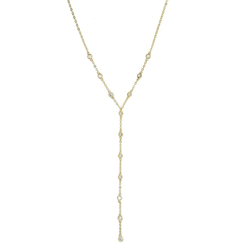 Y Shape Long Necklaces With Round Cz Tear Drop Charm