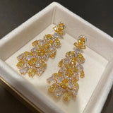 Yellow Crystal Drop Earrings with Cubic Zirconia Tassels