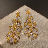 Yellow Crystal Drop Earrings with Cubic Zirconia Tassels