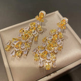 Yellow Crystal Drop Earrings with Cubic Zirconia Tassels