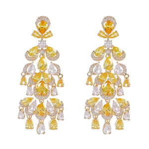Yellow Crystal Drop Earrings with Cubic Zirconia Tassels