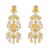 Yellow Crystal Drop Earrings with Cubic Zirconia Tassels