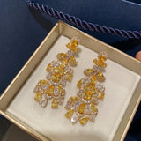 Yellow Crystal Drop Earrings with Cubic Zirconia Tassels