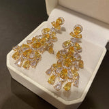 Yellow Crystal Drop Earrings with Cubic Zirconia Tassels