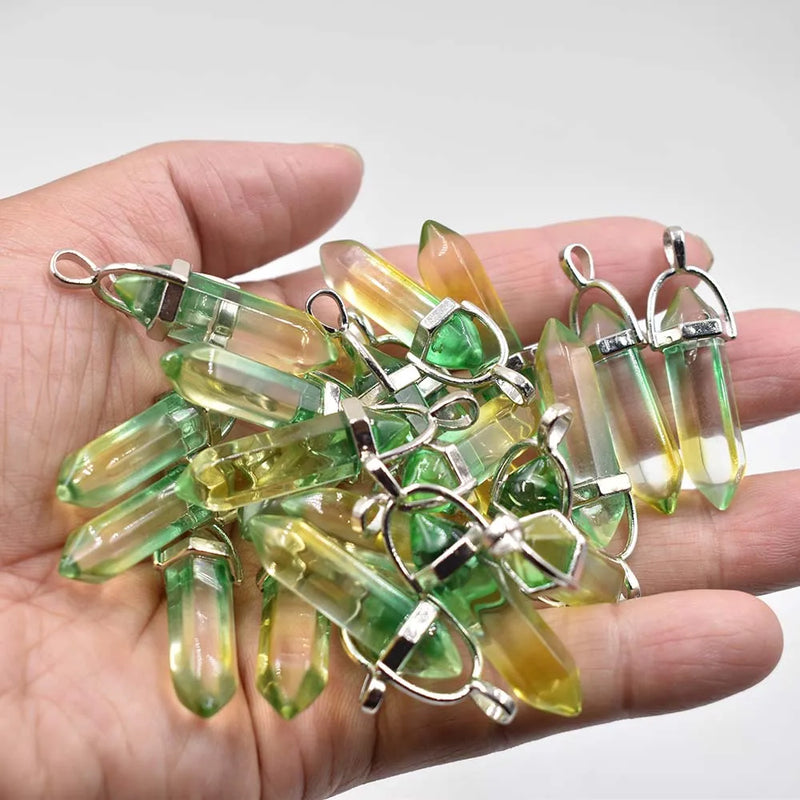 Colorful Glass Pillar Point Charm Pendants for Jewelry Making 24pcs/lot