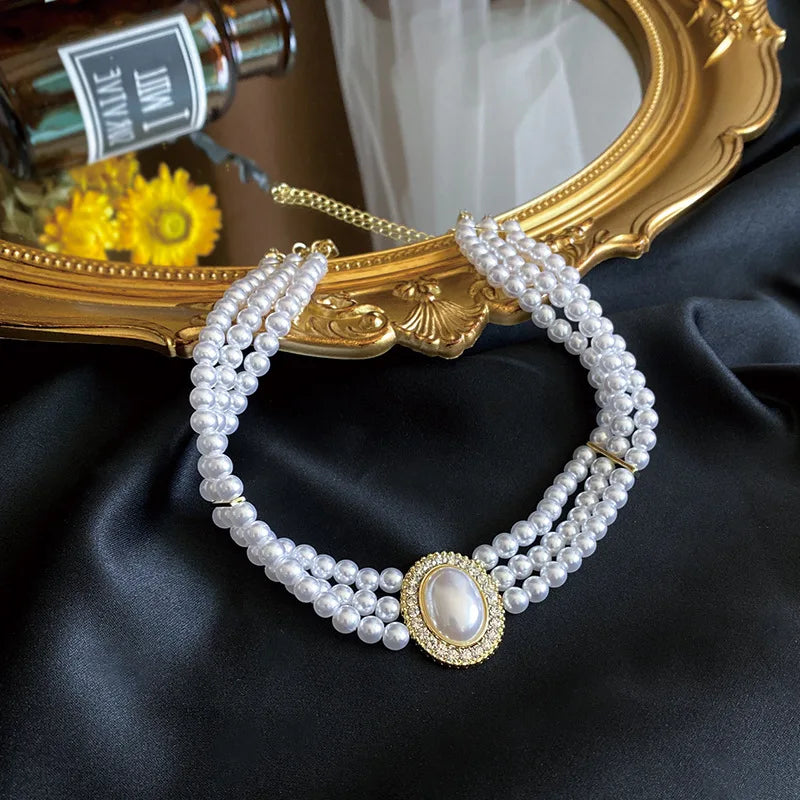 Elegant Clavicle Led Multilayer Pearl Necklace Women Jewelry