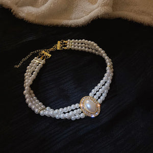 Elegant Clavicle Led Multilayer Pearl Necklace Women Jewelry