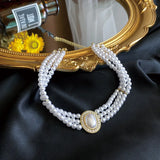 Elegant Clavicle Led Multilayer Pearl Necklace Women Jewelry