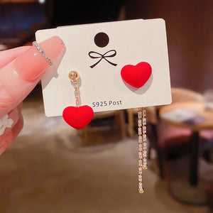 Red Heart Tassel Earrings with Zircon Sale