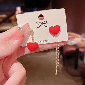 Red Heart Tassel Earrings with Zircon Sale